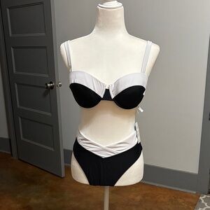 NWT. Cupshe Black and White Bikini Set